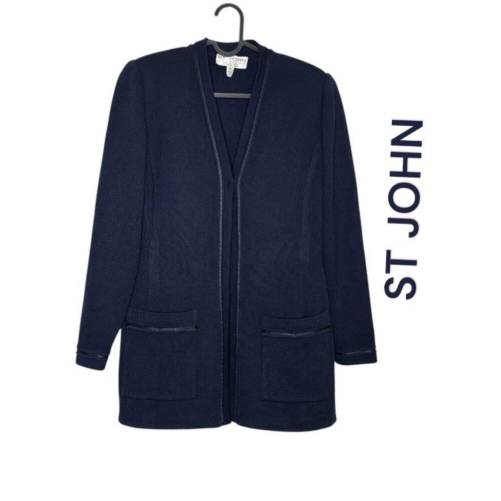 St John By Marie Gray Cardigan Jacket Knit Women's, 6 Navy Long Sleeve/pockets